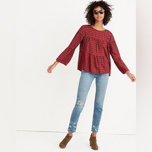 MADEWELL Plaid Tiered Button-Back Top Size XS